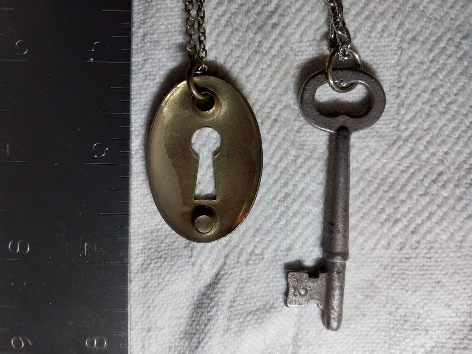 Vintage Skelton Key & Keyhole Pendant Necklace Set #26