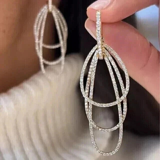 2.50 Ct Round Cut Simulated Diamond Drop/Dangle Earrings 14k White Gold Plated