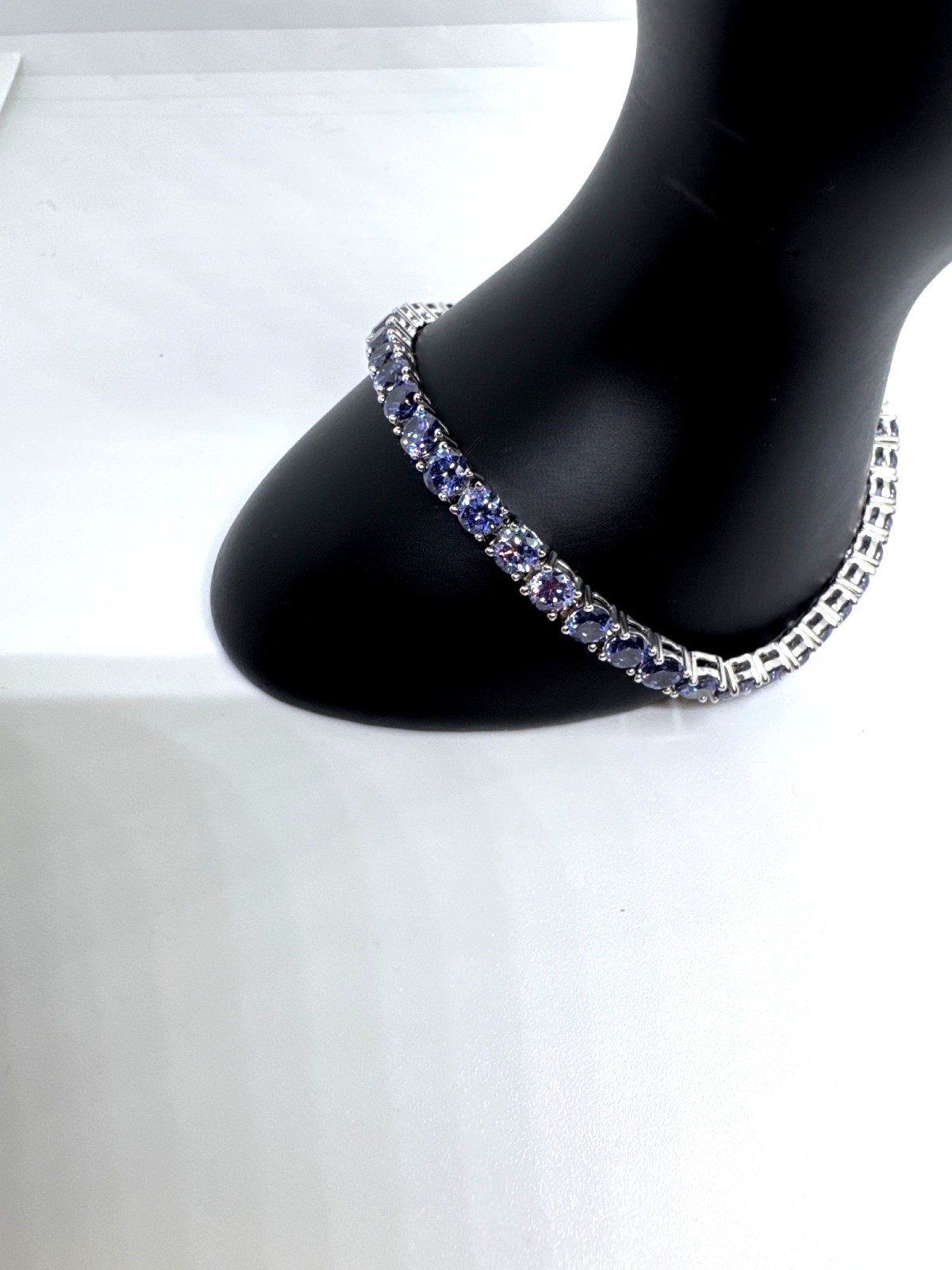 925 Sterling Silver Blue Violet Gemstone Tennis Bracelet 7.25″ SVR 12g