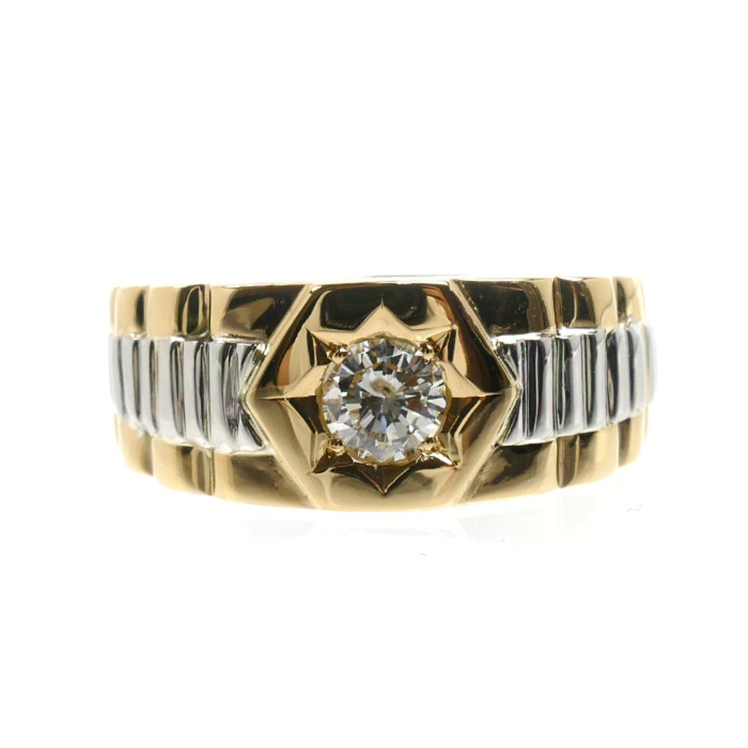 K18YG Yellow Gold Pt900 Platinum Ring & Diamond 0.44ct Size 20 12.0g Used KOER-0
