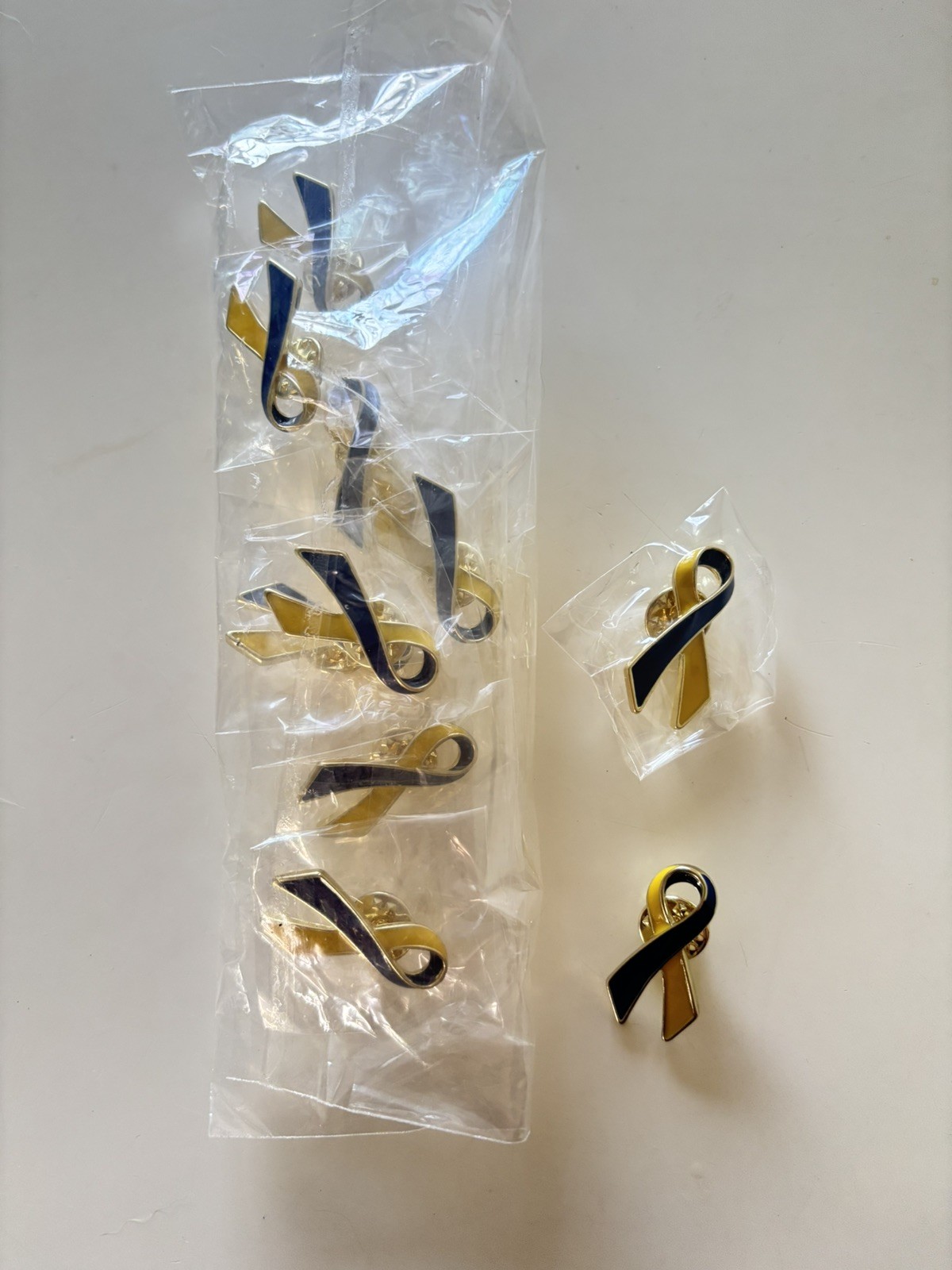 Lot Of 10, Blue & Yellow Metal Alloy Awareness Ribbon Lapel Pin Pins