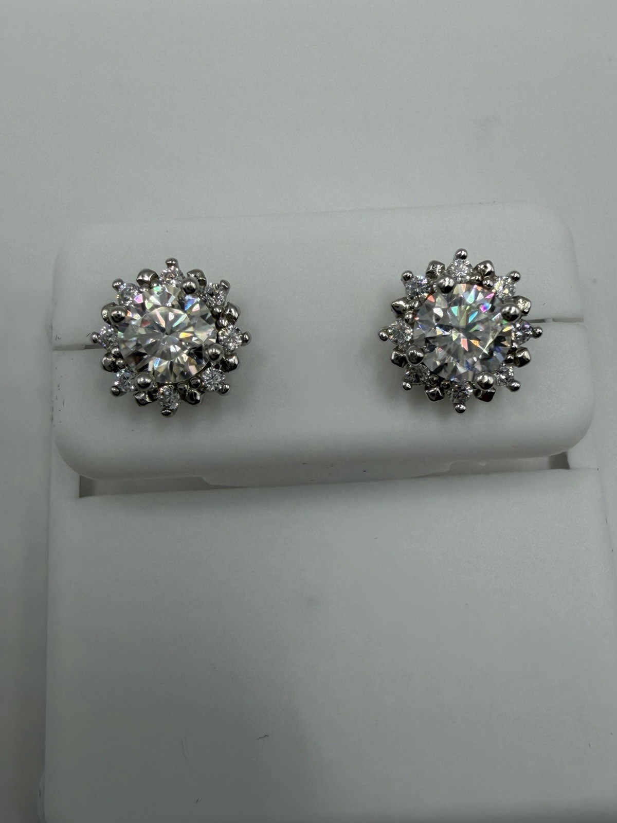 925 sterling silver Moissanite cluster push back earrings