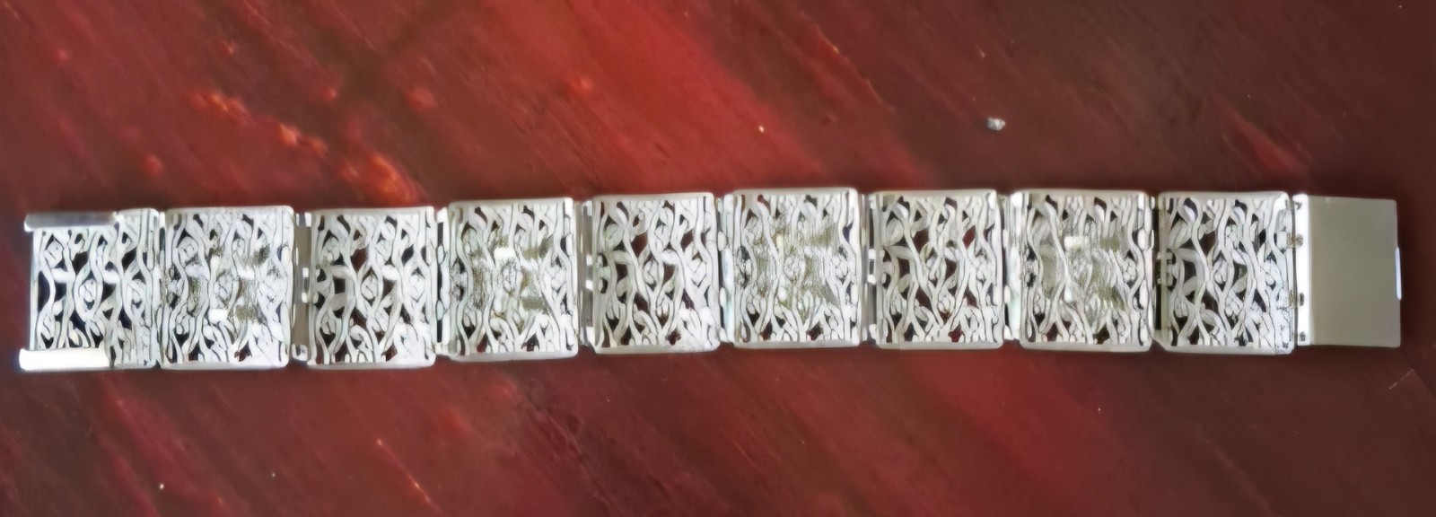 Vintage France Themed Silver Tone Filigree Design Souvenir Bracelet