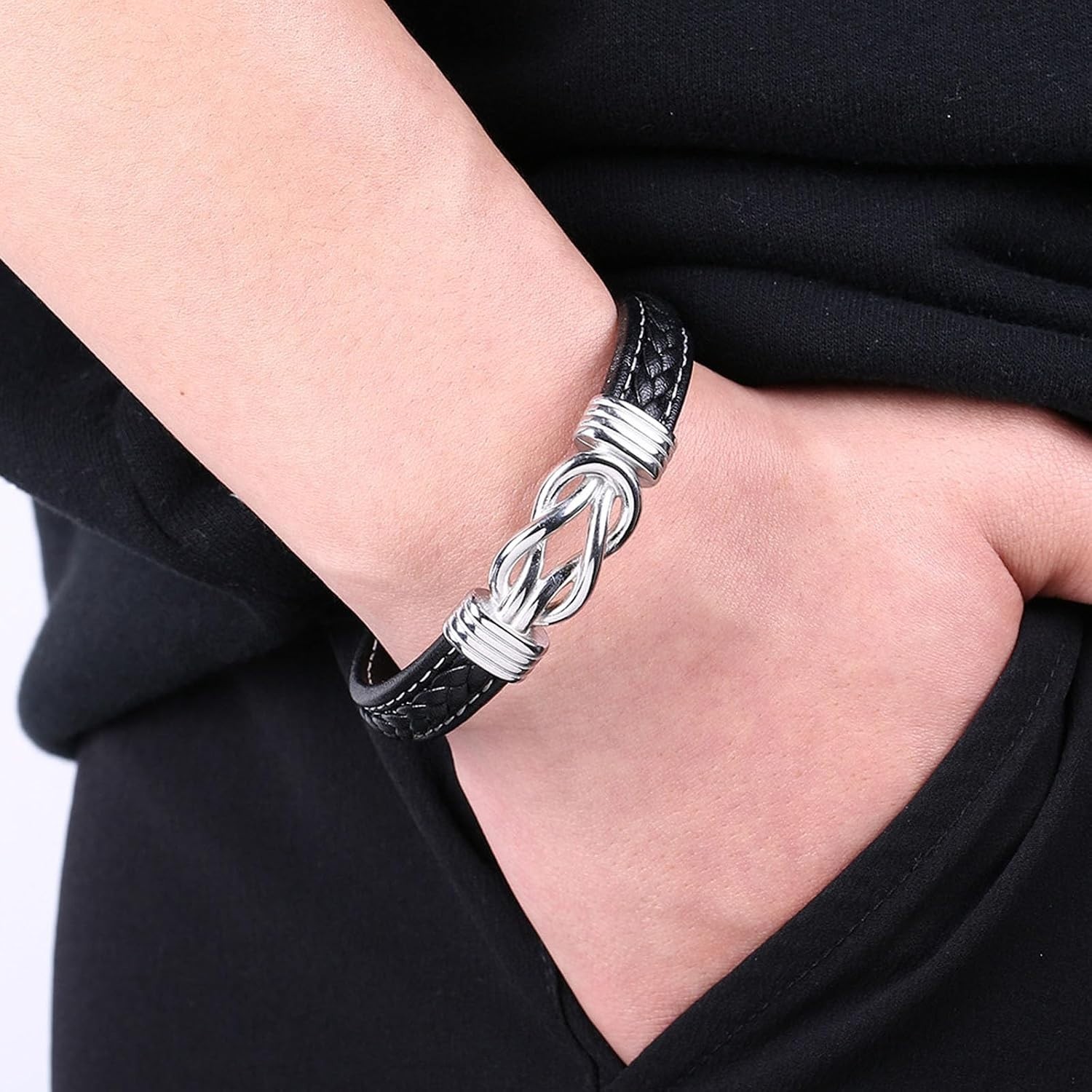 8.5-Inch Leather Infinity Knot Bracelet – Forever Linked Jewelry Gift for Son