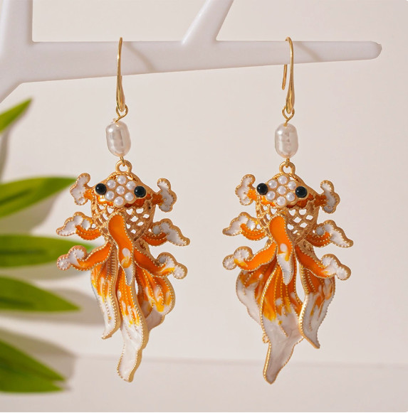Vintage tassel pendant jewelry coffee colored koi ear hook earrings