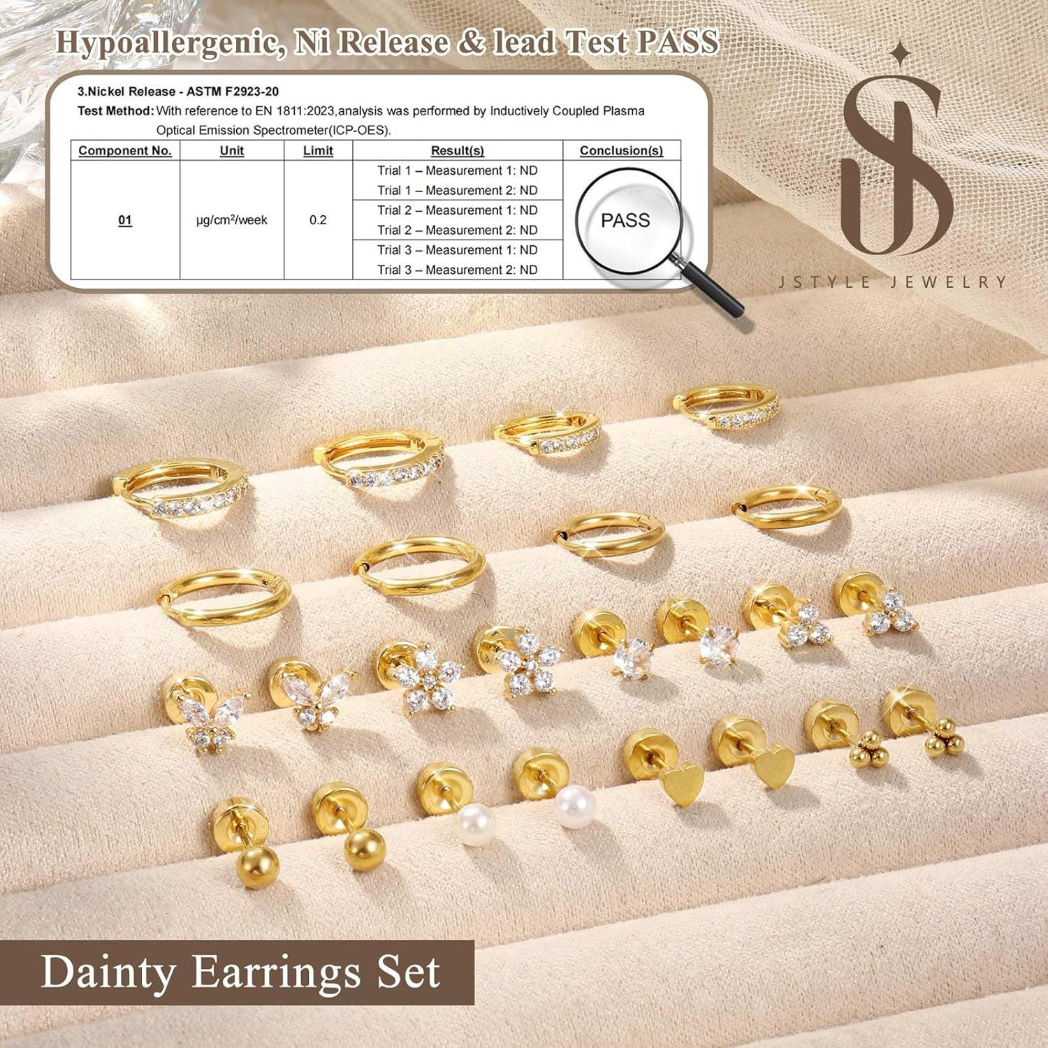 Hypoallergenic 14K Gold Plated Stud Hoop Earrings for Women Men Surgical Stainle