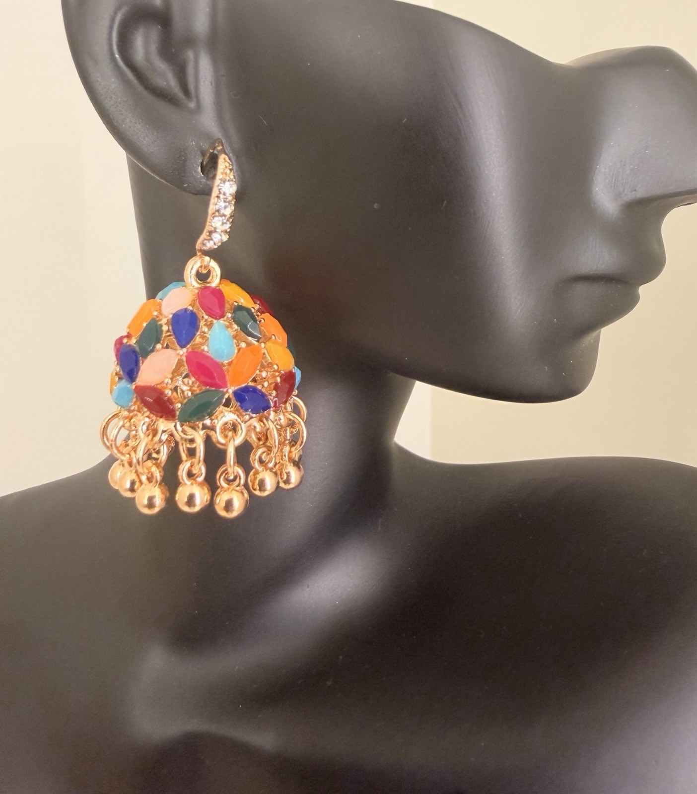 Women Jhumka Colorful Stone earrings for women with Tassels Traditional Jewelry