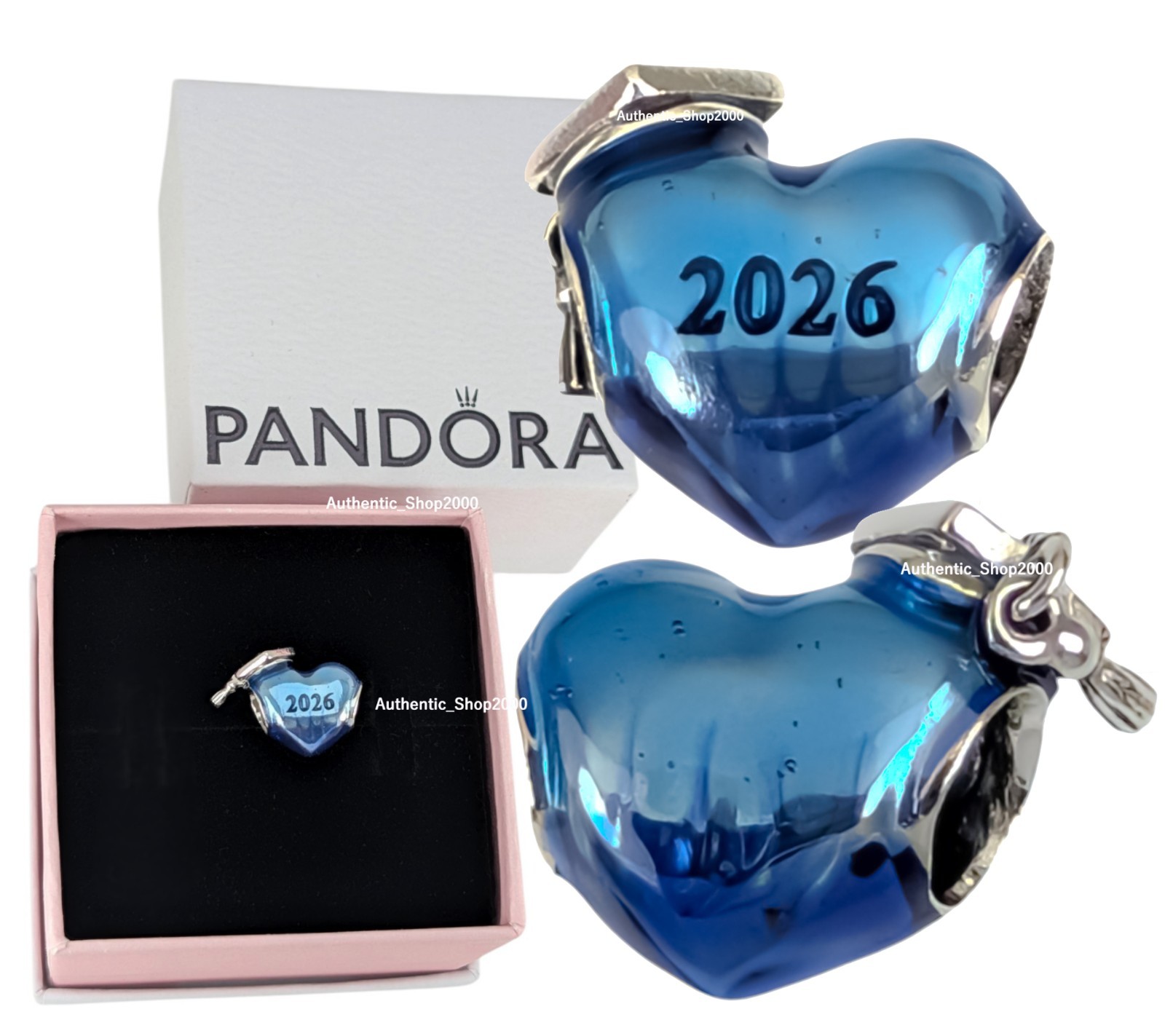 NEW 100% Authentic PANDORA 925 Blue 2026 Graduation Cap Heart Charm 794635C02