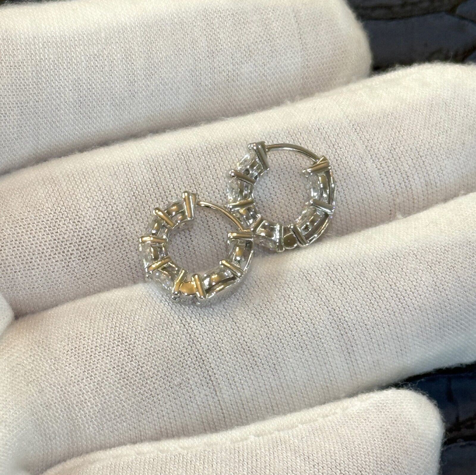 4.20 CTW Cushion Cut Moissanite Hoop Earrings Huggies – 925 Silver 14K Gold