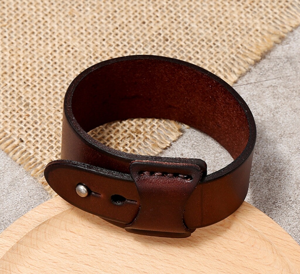 Men Women Vintage Wide Genuine Leather Wristband Bangle / Leather Bracelet 7.5-8