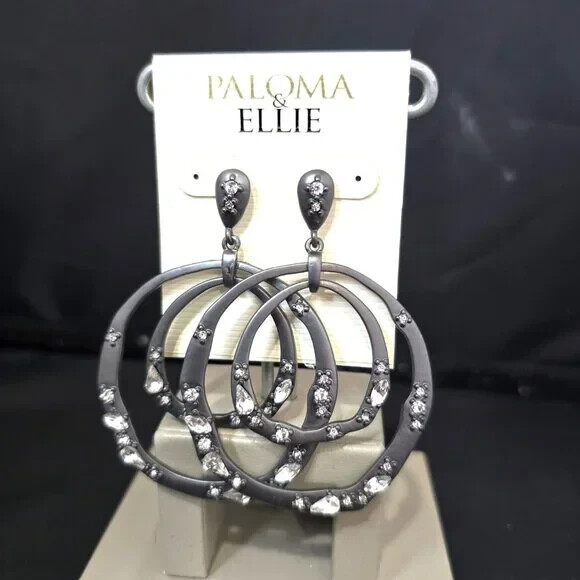 Paloma & Ellie Women’s Statement Hematite Plated Frontal Hoop Earrings NWT