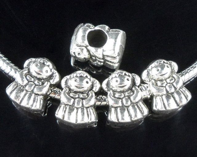 25pcs Tibetan Silver Bulk Girl Charm Beads Fit European Bracelet ZY101