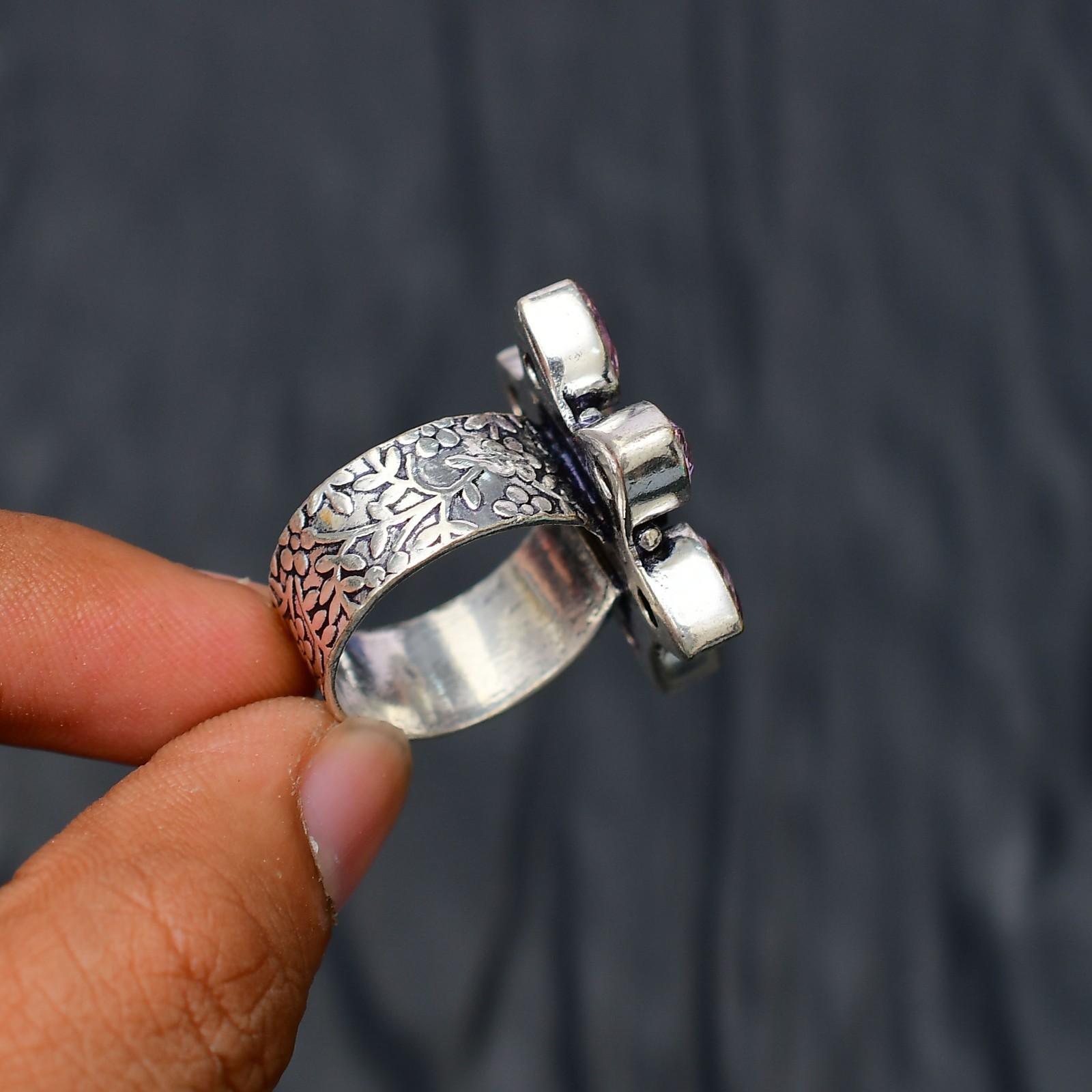 Pink Kunzite Gemstone Handmade 925 Sterling Silver Jewelry Ring Size 8