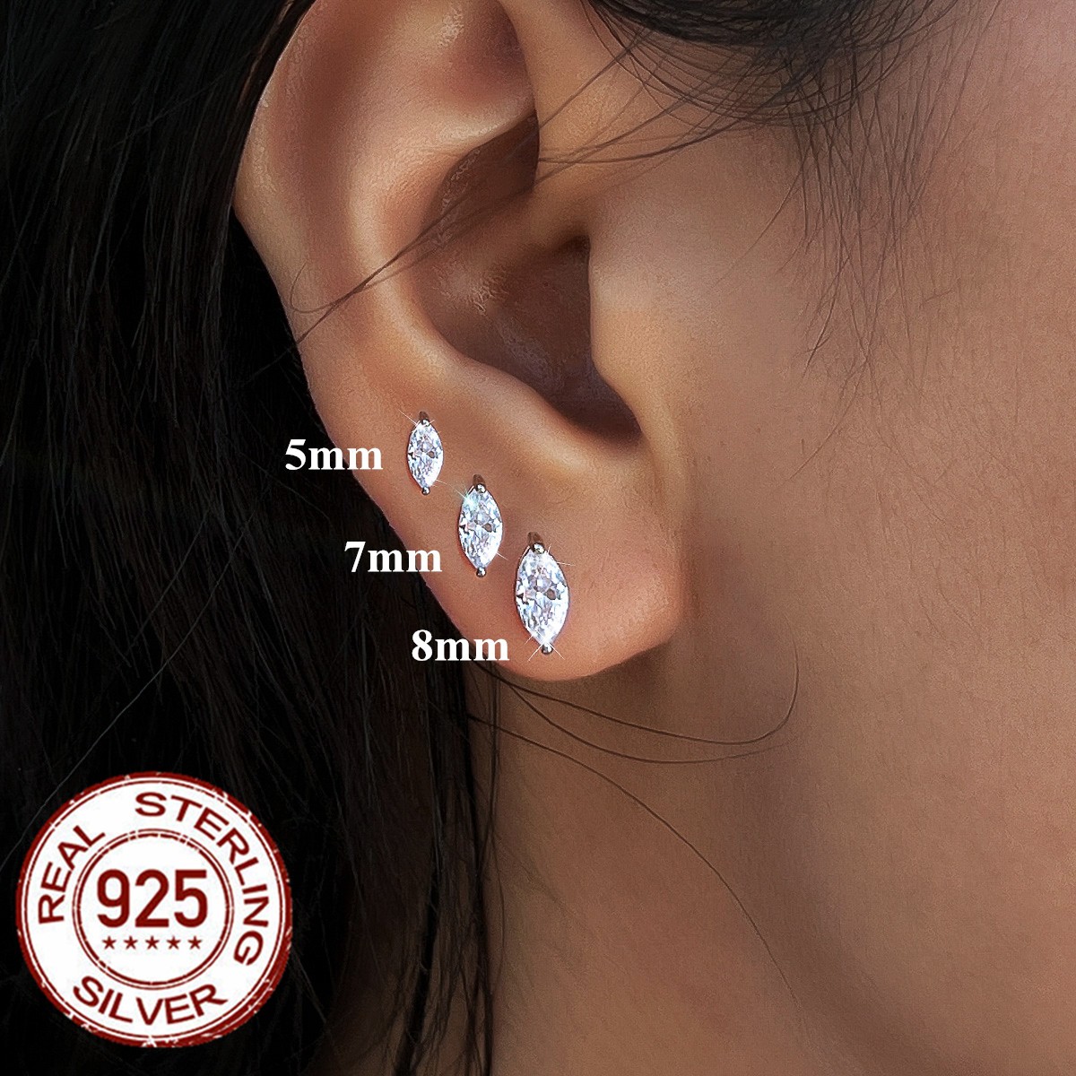 Gorgeous Marquise Cut Cubic Zirconia 925 Sterling Silver Stud Earrings for Women