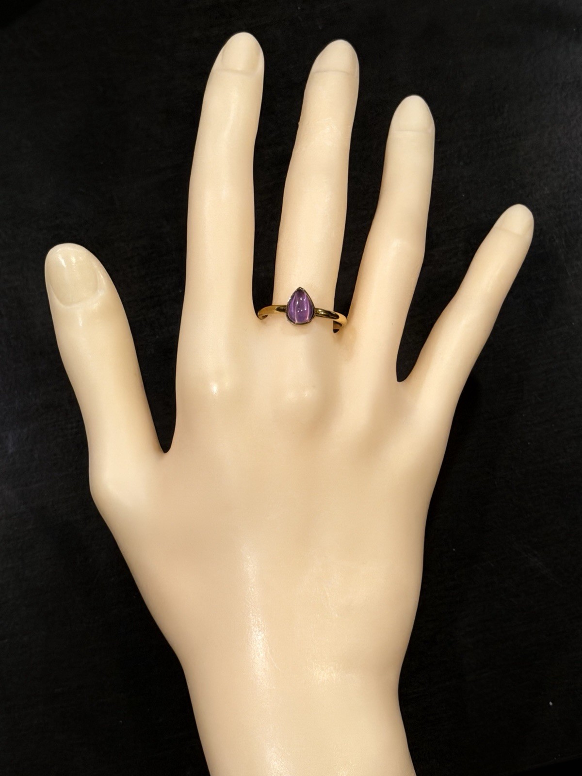 Teardrop Stone Pear Shape Bezel Stainless Steel Gold Mood Ring Size 10