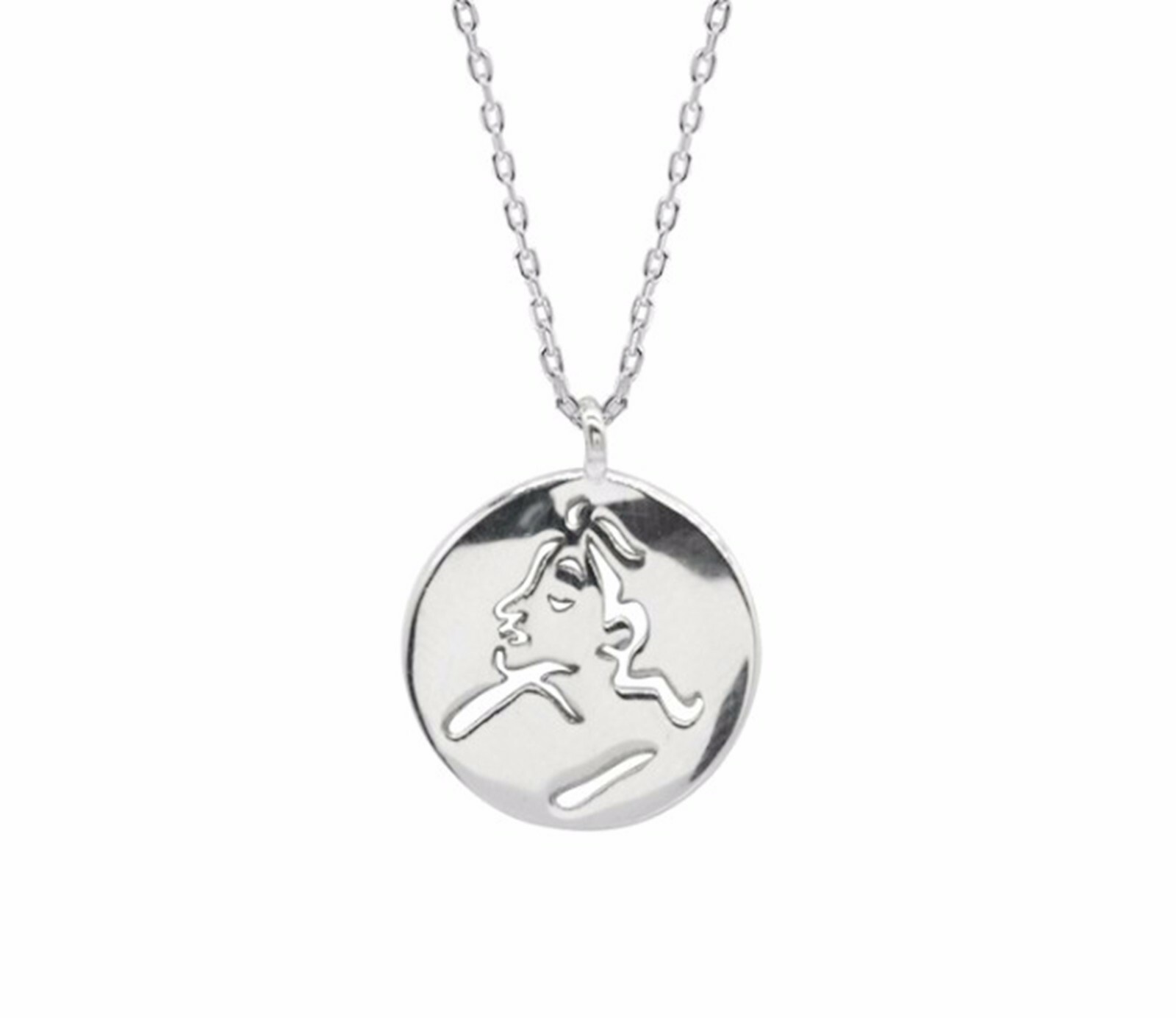 Women Girl 925 Sterling Silver Beauty Lady Face Silver Coin Necklace 16-18″