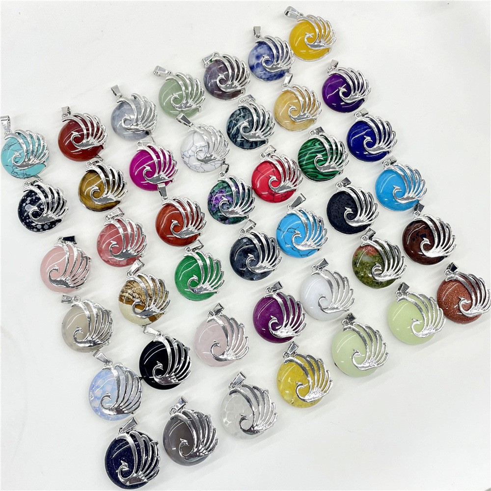 10pcs Mixed Natural Stone Round Peacock Pendants Healing DIY Jewelry Making