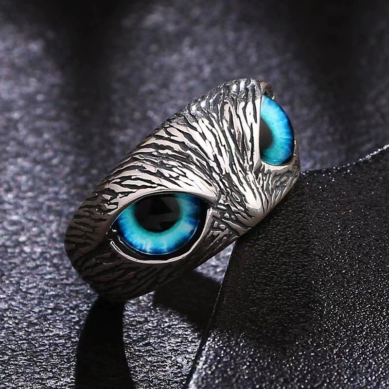 Adjustable Demon Owl Eye Ring – Gothic Animal Jewelry with Lucky Symbol