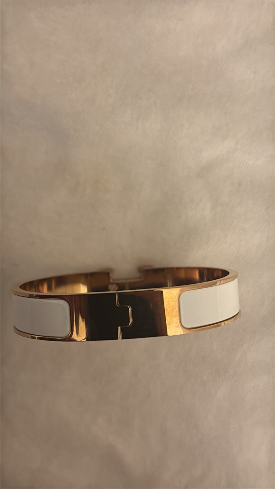 HERMÈS Clic H bangle bracelet rose gold plated white enamel hinged NO BOX