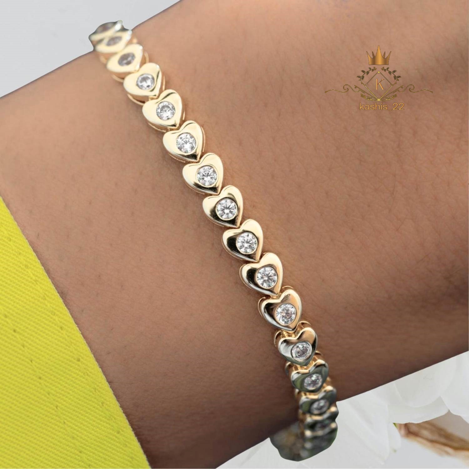 Solid 14K Yellow Gold 7 ‘Inch Long Tennis Bracelet 7 Carat Round Cut For Wedding