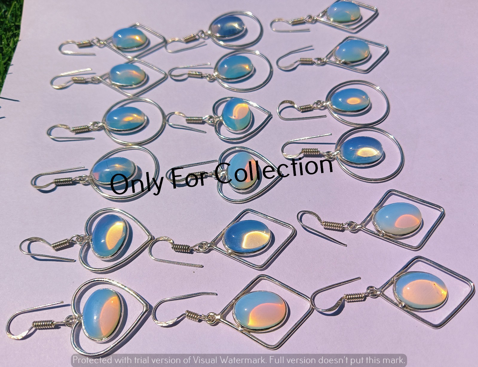 Trendy White Opalite Gemstone 925 Sterling Silver Palted Earings Lot New Jewelry