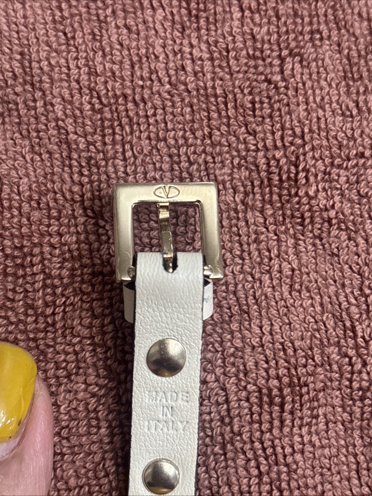 Valentino Silver Gold Rockstud Leather Bracelet Cream Beige