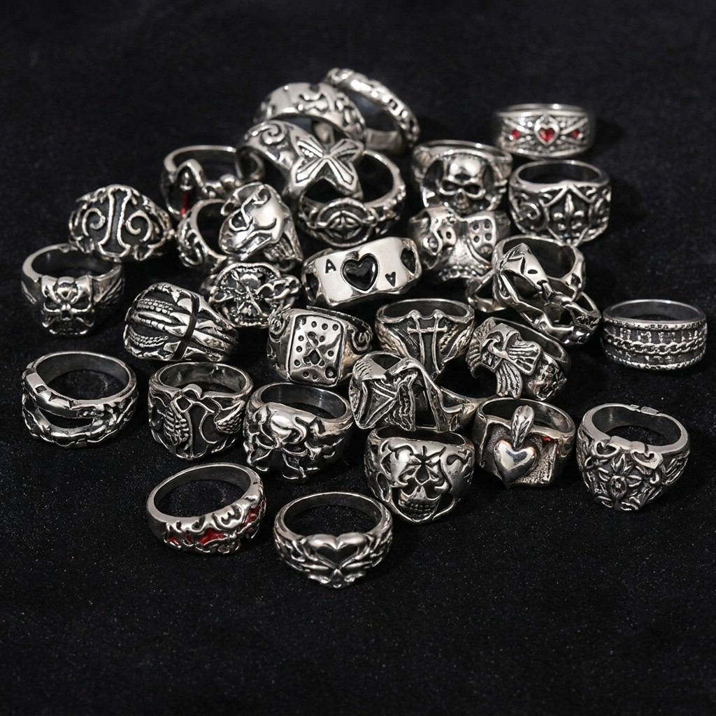 20pcs Rings Set Punk Gothic Skull Mixed Women Men Bulk Party Jewelry