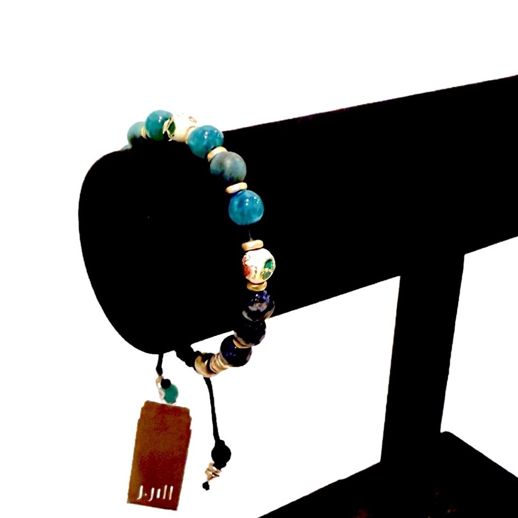 J. JILL | Blue Semi-Precious Stone Beaded Bracelet w Flower Bead Accents | NWT