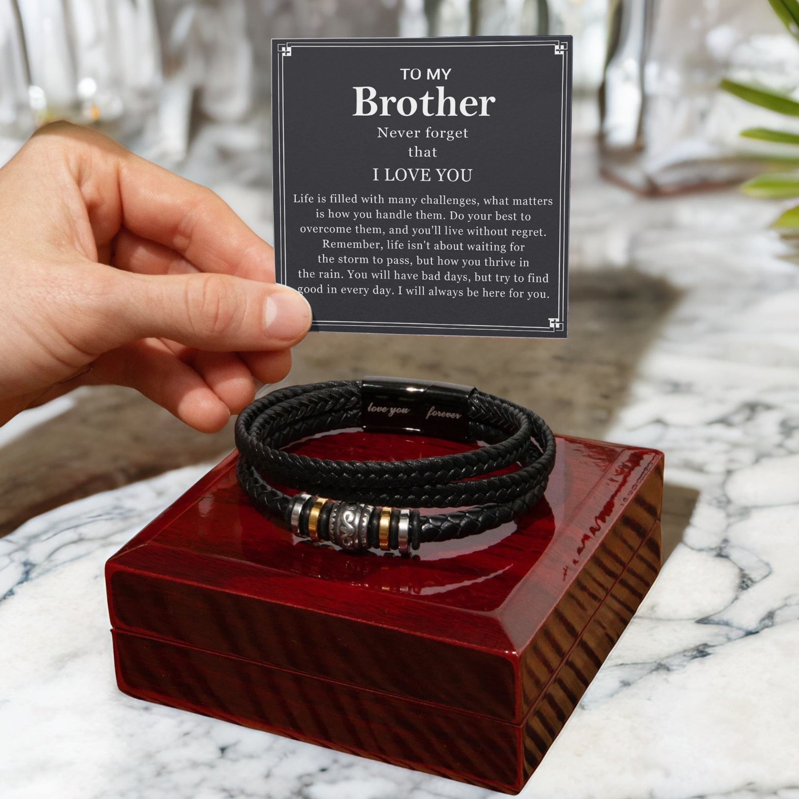 To My Brother Bracelet Braided Leather, Sibling Gift Teens Birthday Graduation
