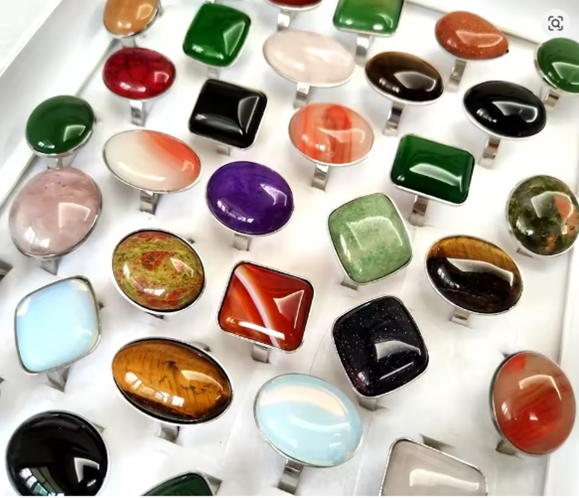 Wholesale mix 20pcs 316L Natural Stone Stainless Steel Ring Rings