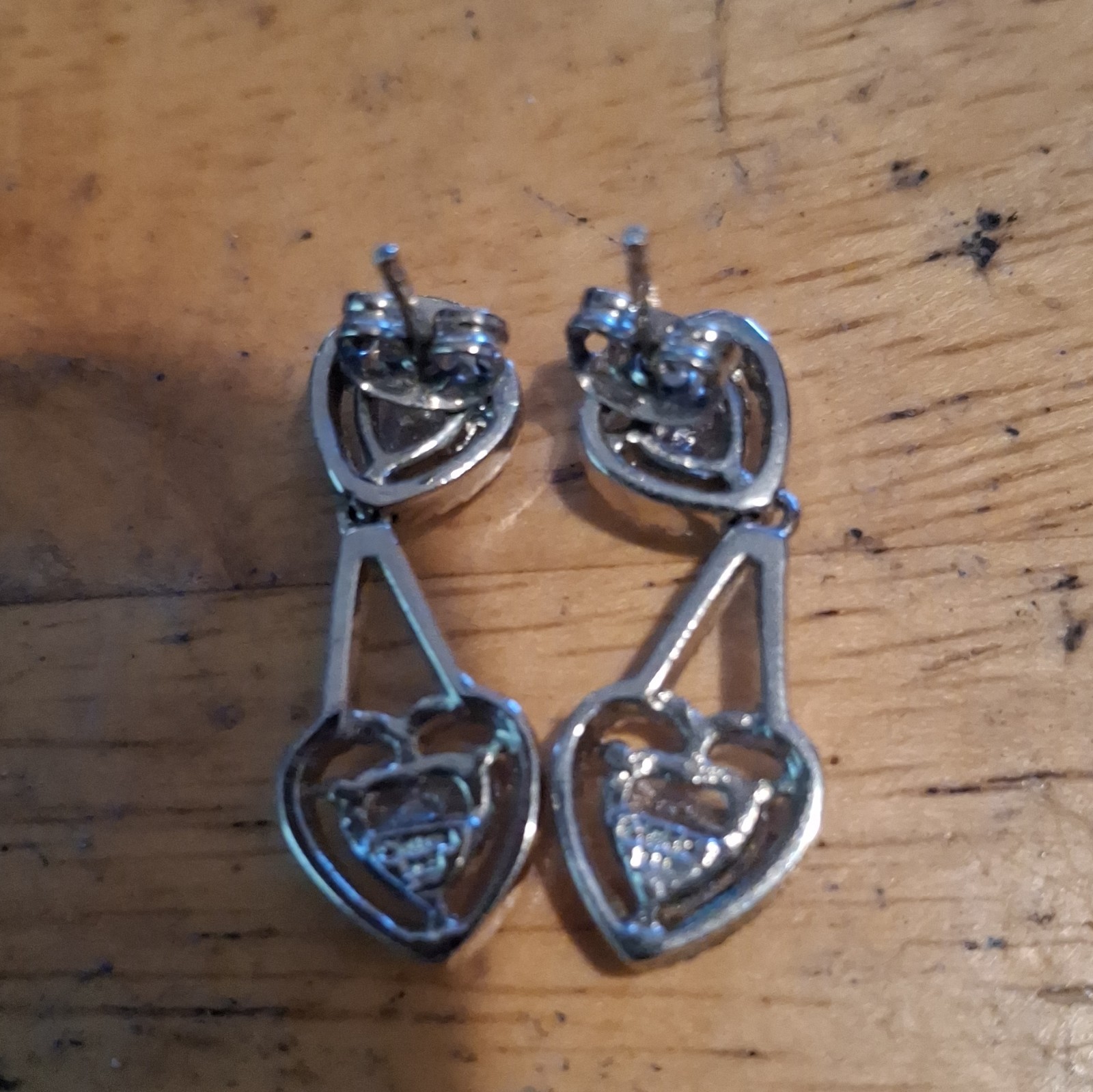 Silver Tone Heart Halo Dangle Drop Earrings Simulated CZ Butterfly Back