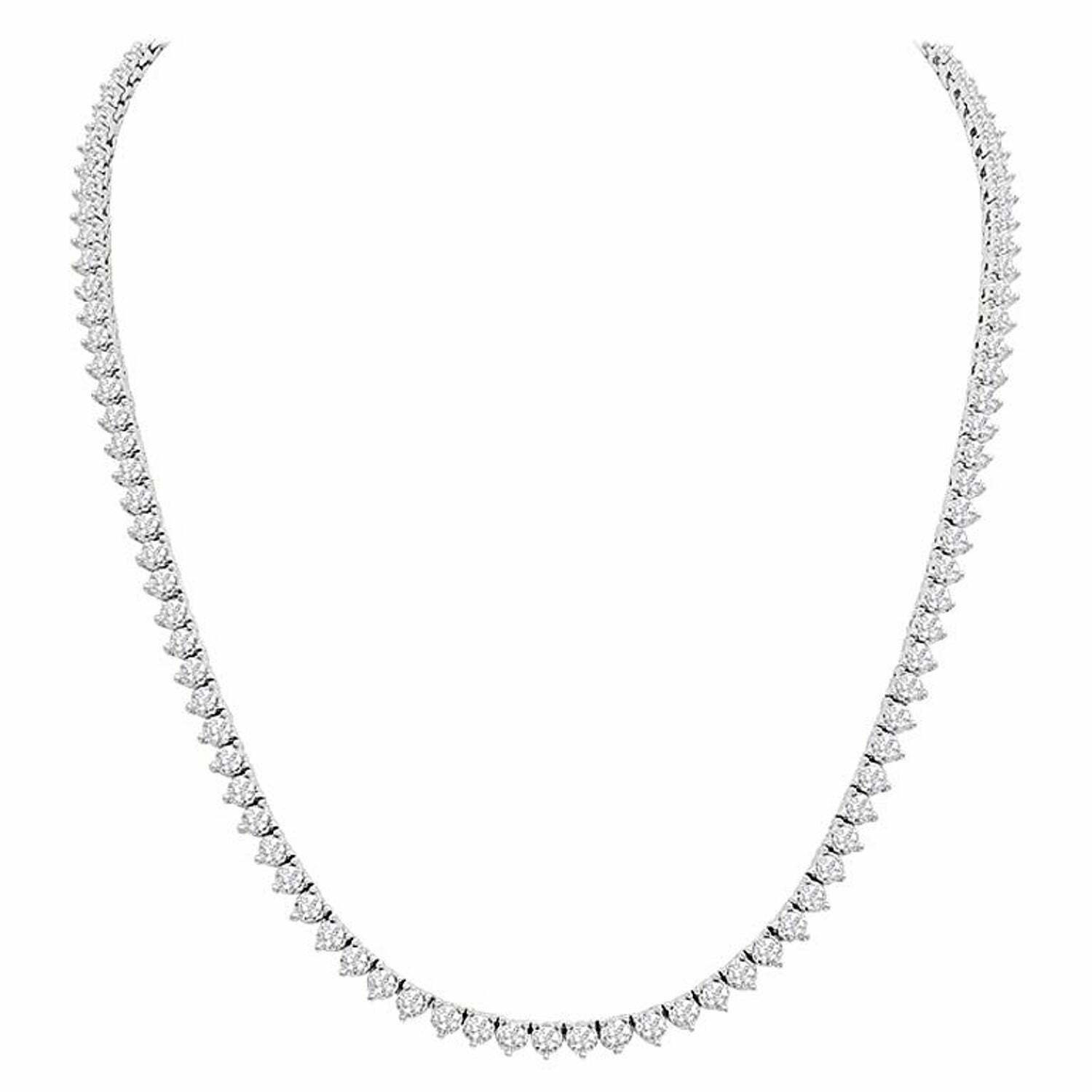Real 925 Sterling Silver One Row 3mm Round Cut 3 Prong 4 Prong CZ Tennis Chain