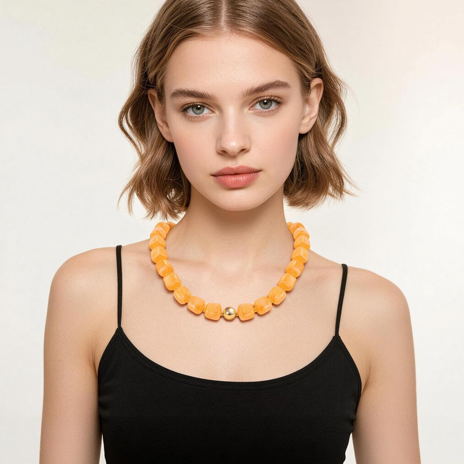 Chunky Necklaces for Women Trendy Multicolor Large Square Resin Beads Necklace T
