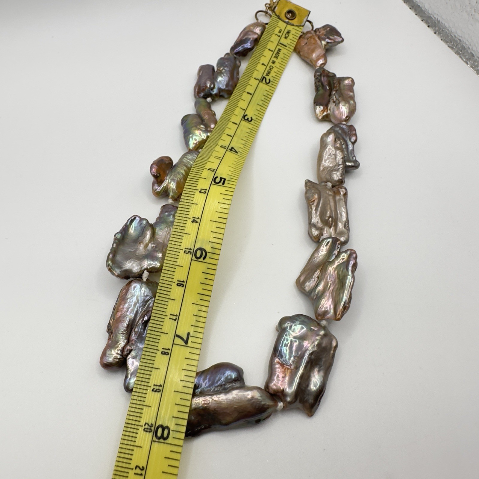 Pearl Necklace Peacock Baroque Keshi Reborn 16 Inch Choker Length Flat Abstract