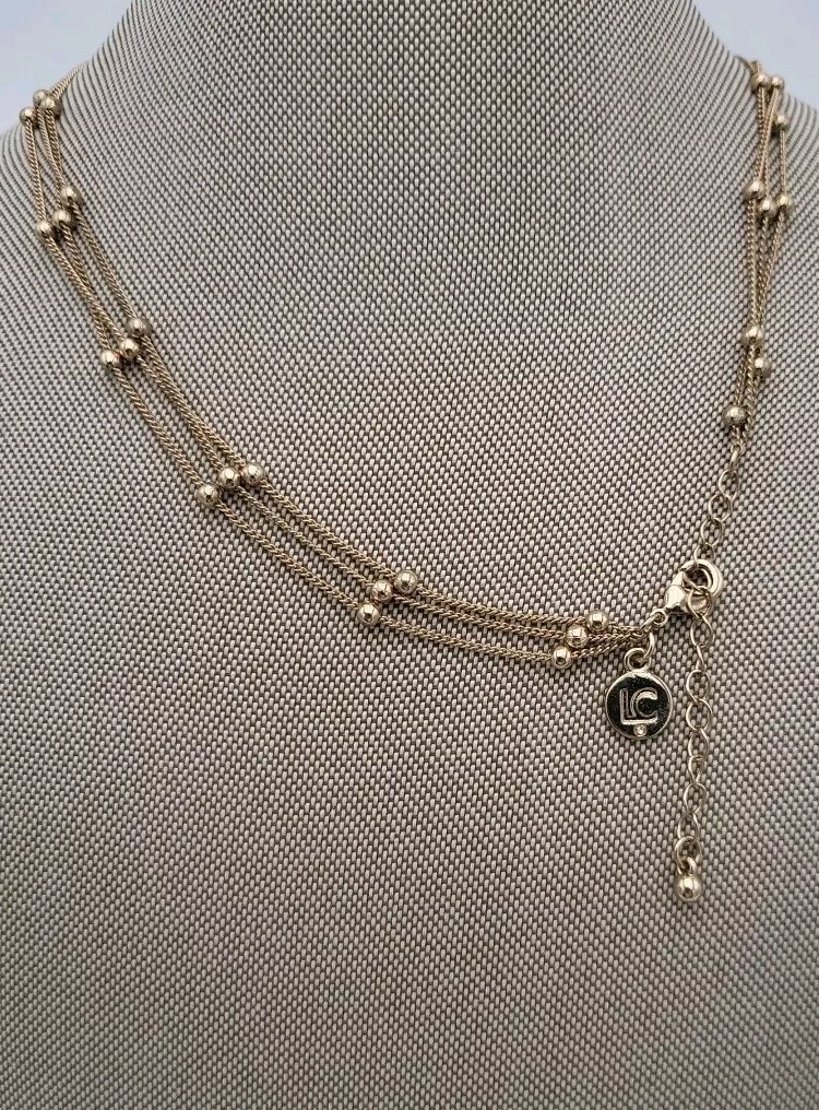 LIZ Claiborne 18 Inch Gold Tone Triple Strand Collar Chain Necklace Ball Bar Y2K