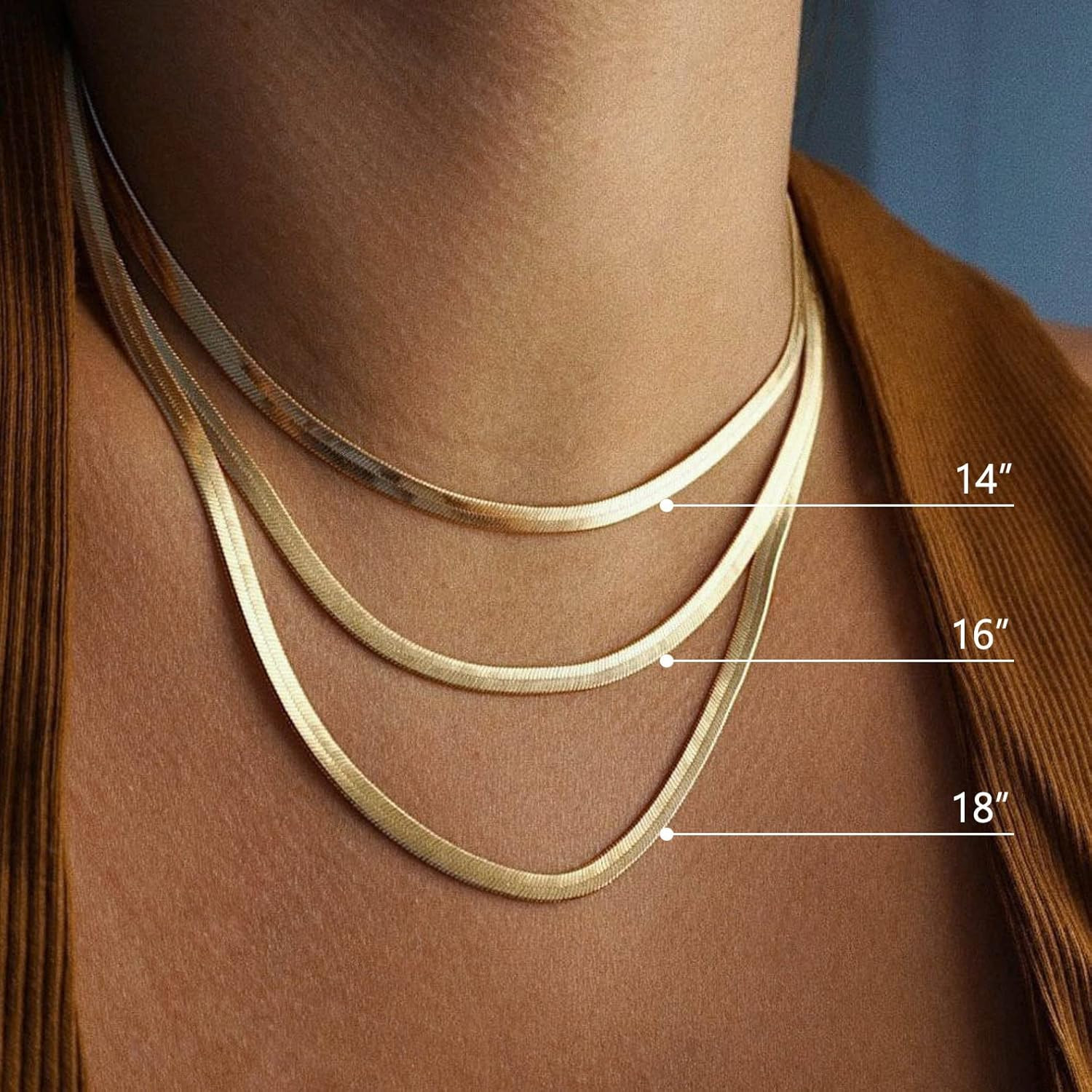 14K Gold Plated Herringbone Necklaces for Women, Dainty Gold Snake Choker Chain