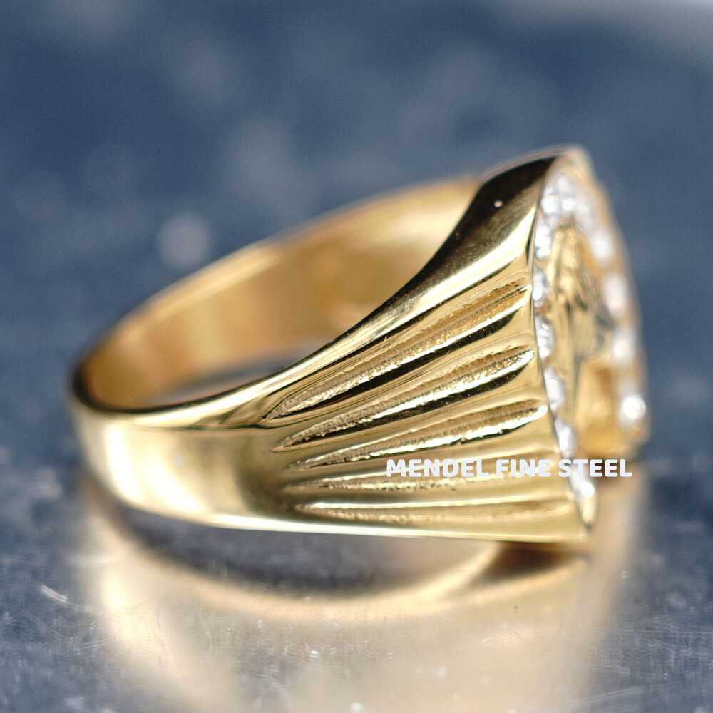 MENDEL Gold Plated Mens Womens Horseshoe Horse Shoe Ring For Men Size 6 7 8 9-13