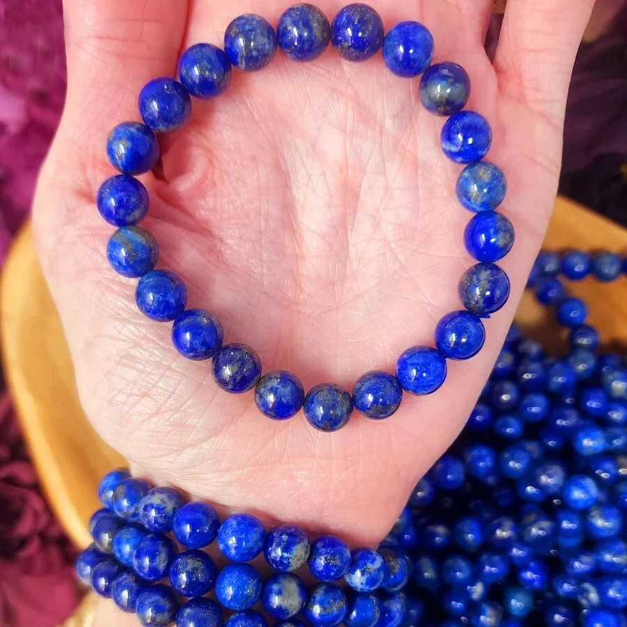 Natural Lapis Lazuli 8MM Beaded Stone Stretch Bracelet Men Jewelry Reiki Gifts