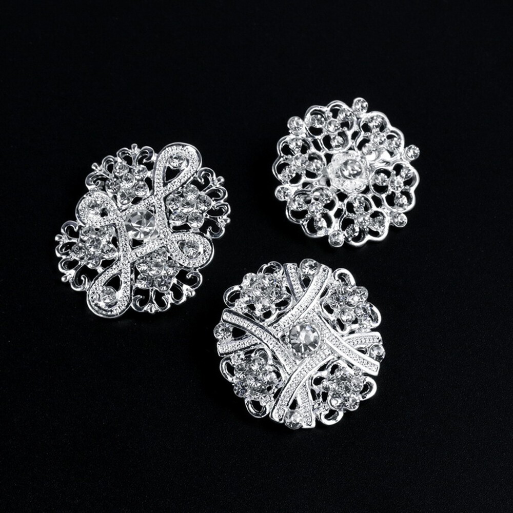 Lot 24 PACK Mixed Alloy Sliver Rhinestone Crystal Brooch DIY Wedding Bouquet US