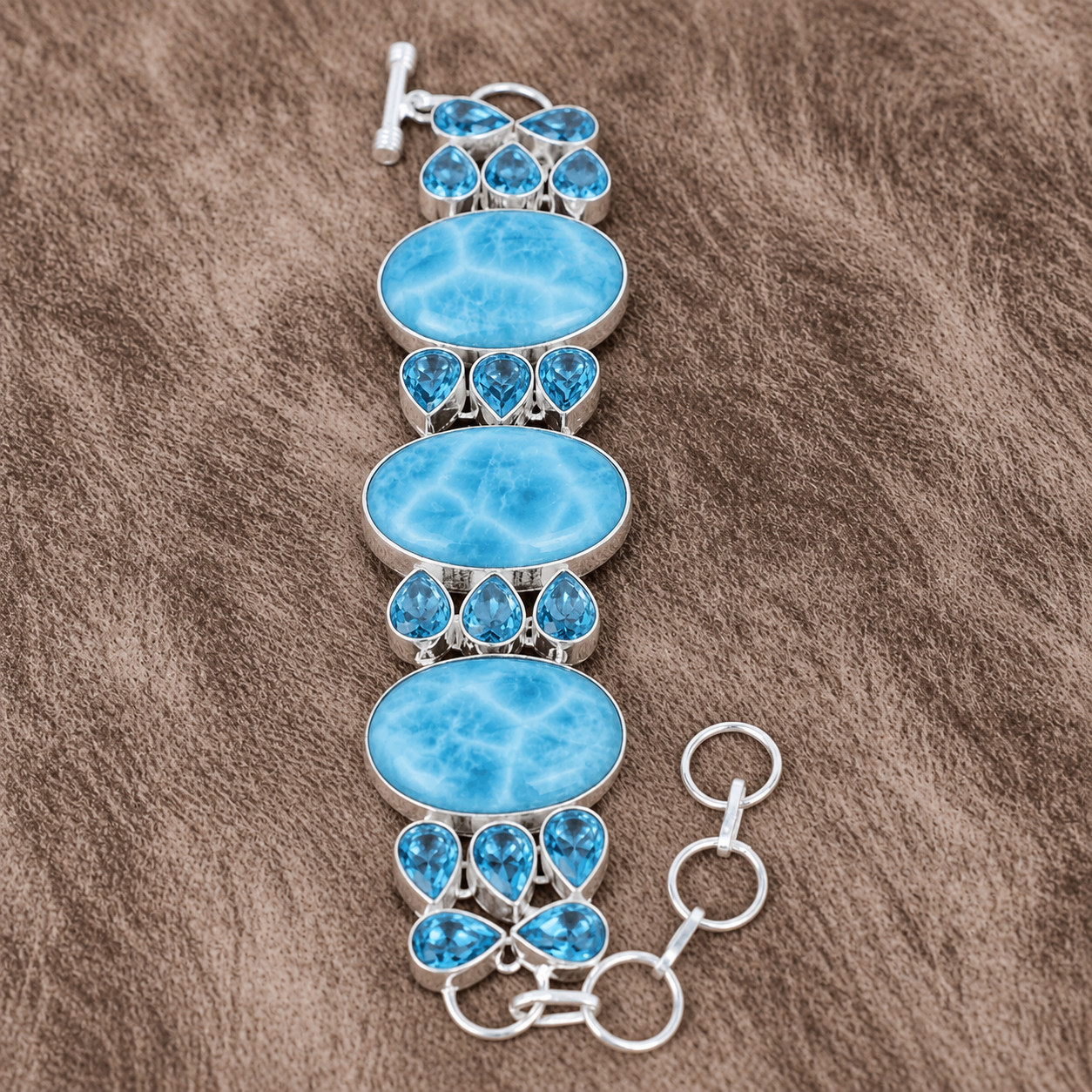 Larimar, Blue Topaz 925 Sterling Silver Statement Bracelet Women Handmade Gift