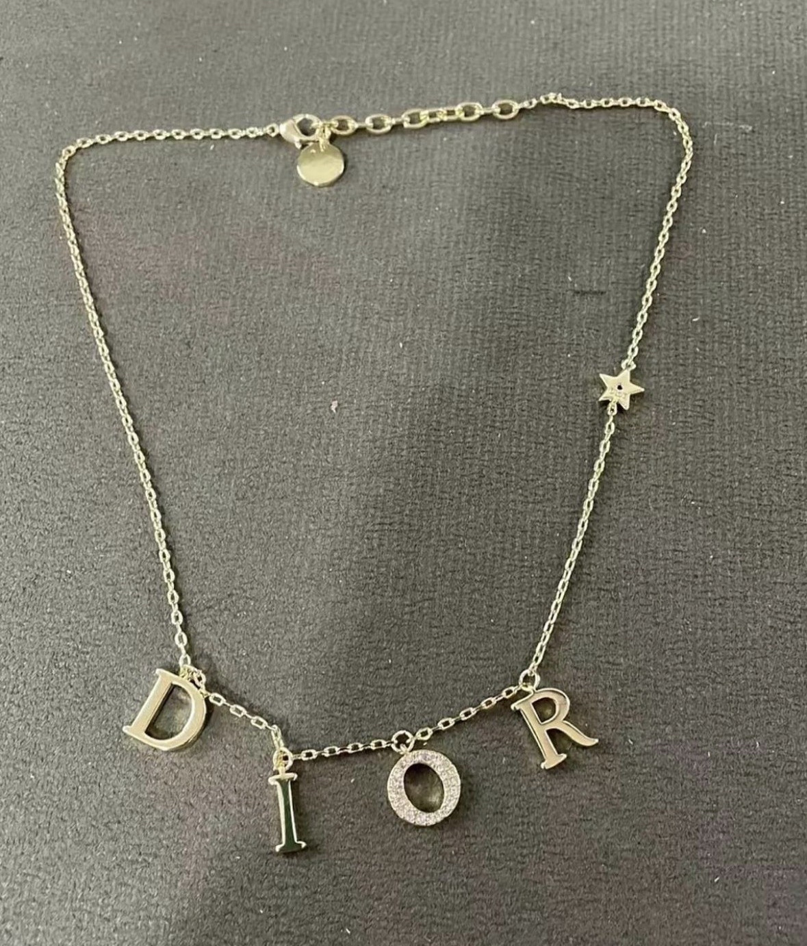 Silver Tone Metal Cable Chain Letter Charm Necklace, Lobster Clasp, No Stone