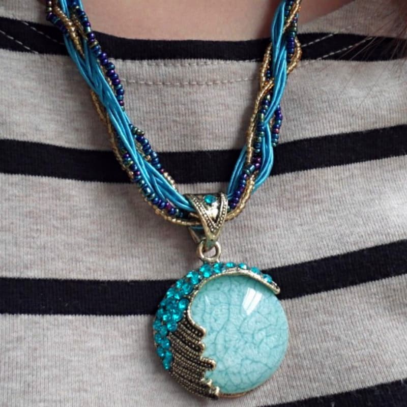 Turquoise Gemstone Necklaces Retro Choker Bohemian Pendant Fashion Jewelry Chain
