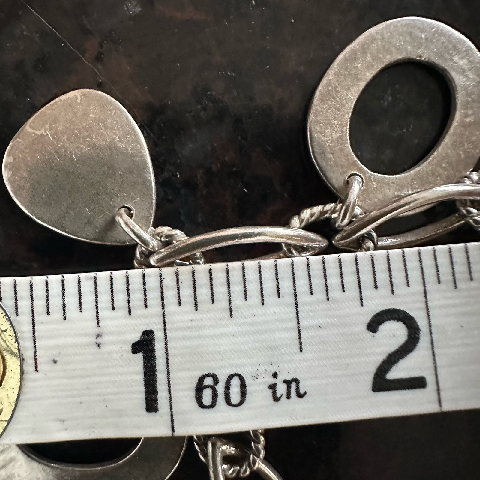 Vintage 925 Sterling Silver Open Oval & Triangle Charm Bracelet 6.75” 30g