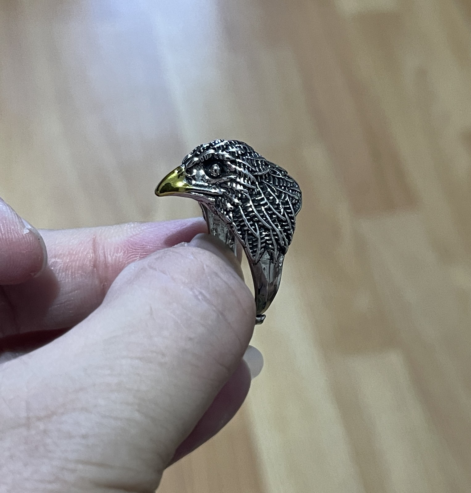 Vintage Eagle Head Adjustable Ring, 925 Silver Jewelry Gift for Men & Women