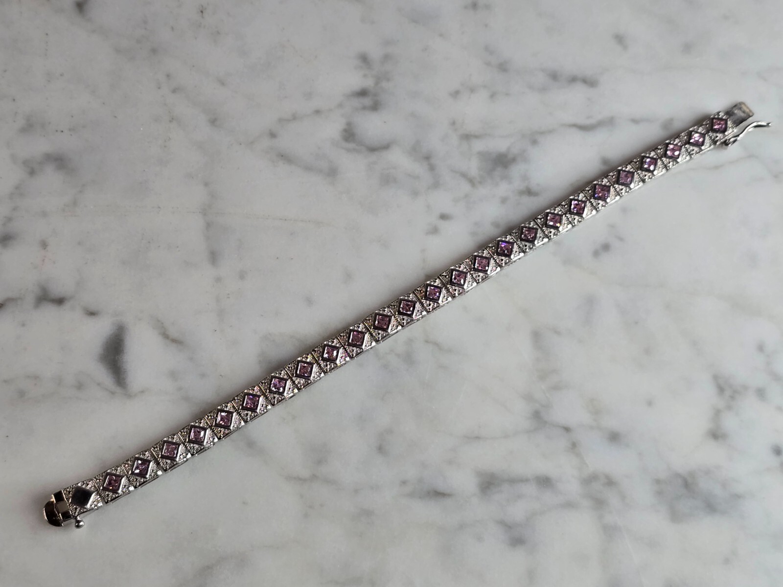 Womens Estate Sterling Silver Rose Quartz Colored Bracelet 15.7g E7769
