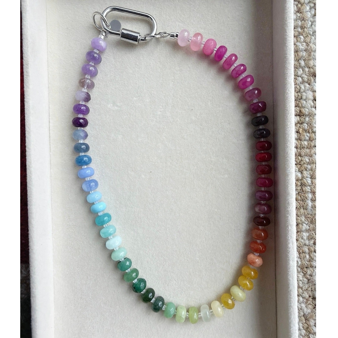 Ombre Rainbow Gemstone Necklace, Semi-Precious, Silver Tone Hardware, 16″
