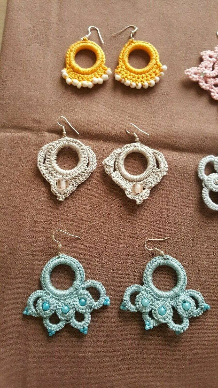 Crochet tatting earrings handmade pink blue orange black white classic boho