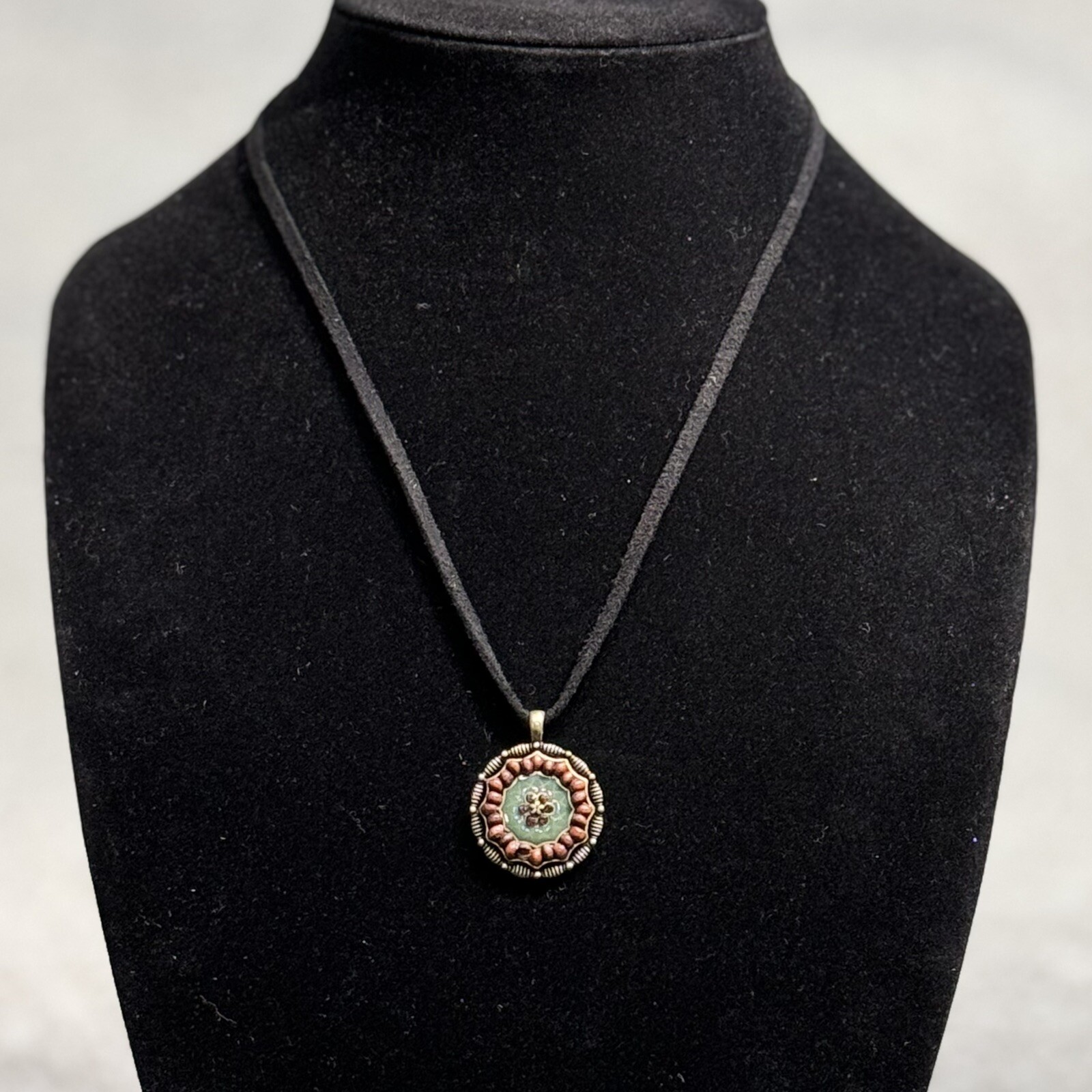 Lia Sophia Green and Brown Necklace Acrylic Rhinestones Bohemian