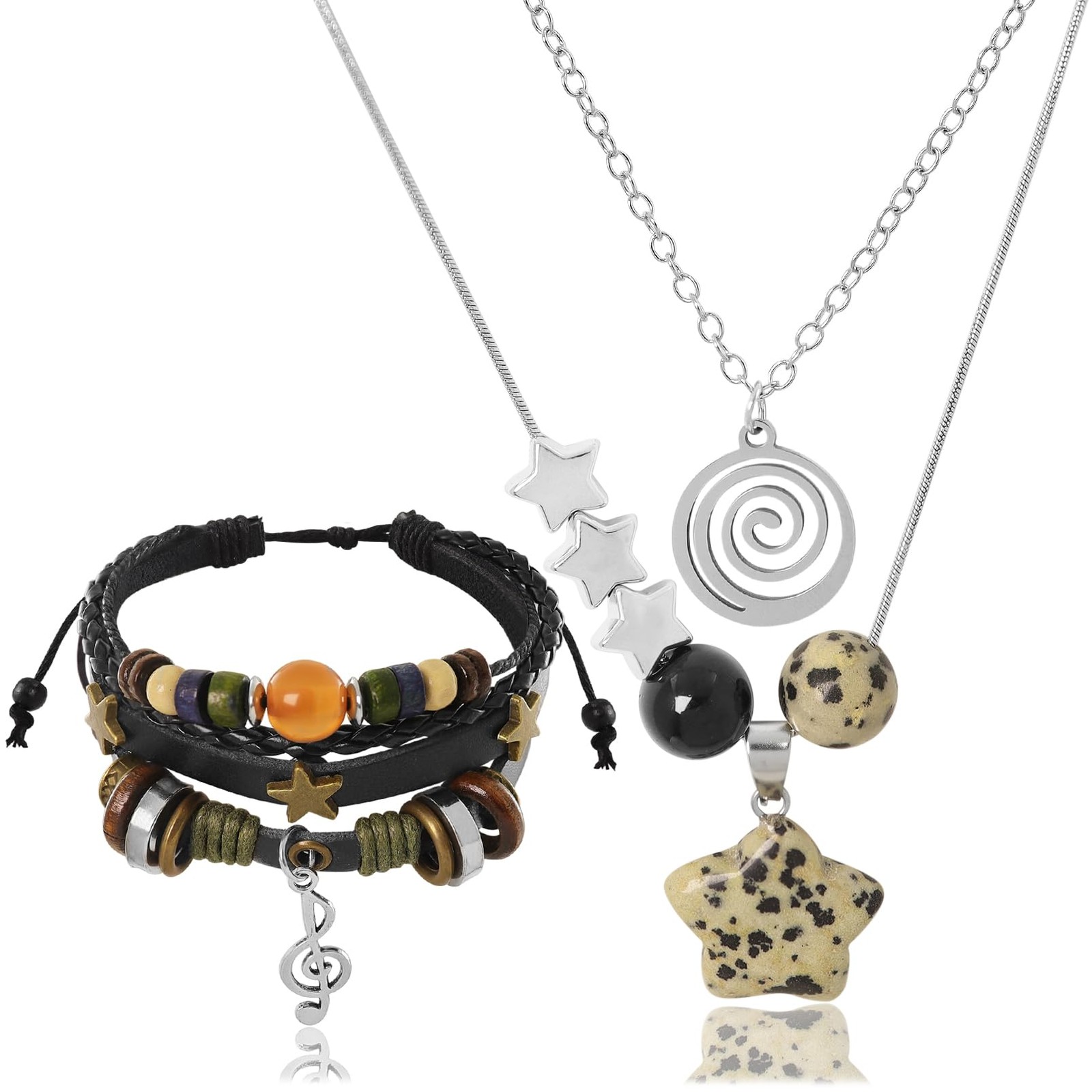 RechicGu Multilayer Y2k Star Necklace Fairy Grunge Bracelets Swirl Set