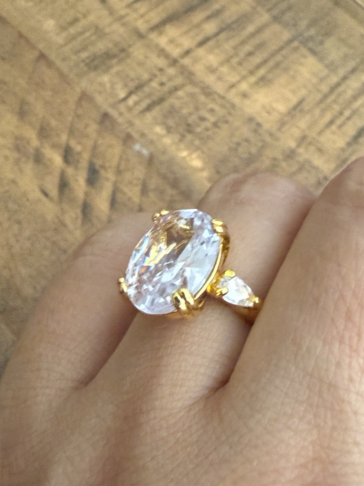 Size 6 Ring 10x14mm Oval Cubic Zirconia Large Solitaire Statement Ring Gift Box